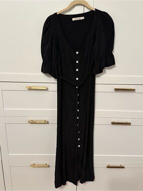 Christy Dawn Black Button-Front Long Sleeve Midi Dress